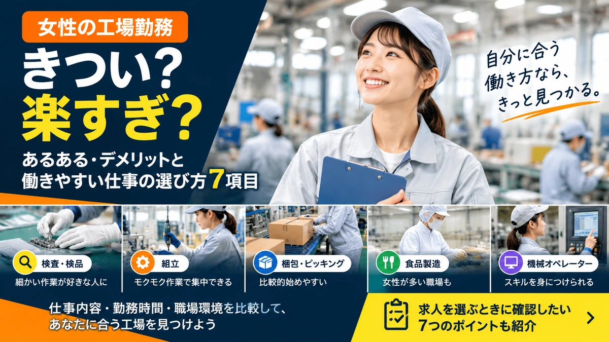 工場勤務は女性にきつい？あるある・デメリットと働きやすい仕事の選び方7項目